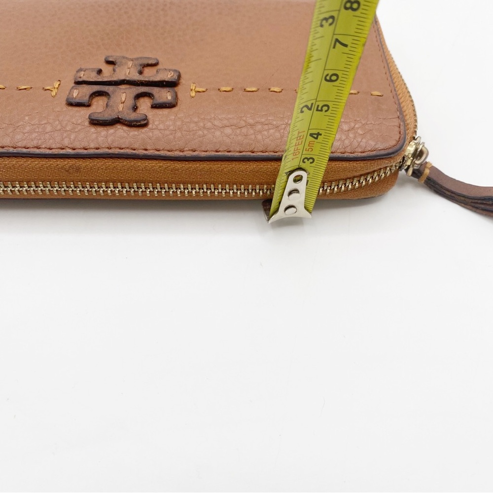 TORY BURCH Long Wallet Leather Caramel Color 7.5” x 4” Soft Leather Sleek - Picture 9 of 12